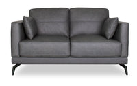  Causeuse Melrose de 60,5 po en cuir véritable de qualité supérieure avec coussins de dossier réversibles et pattes en métal - grise