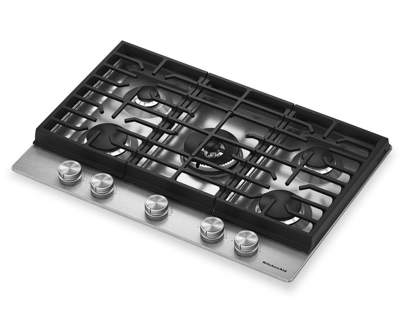 Surface de cuisson KitchenAid de 30 po au gaz sur métal avec grilles pour wok intégrées – acier inoxydable - KCGK530SSS