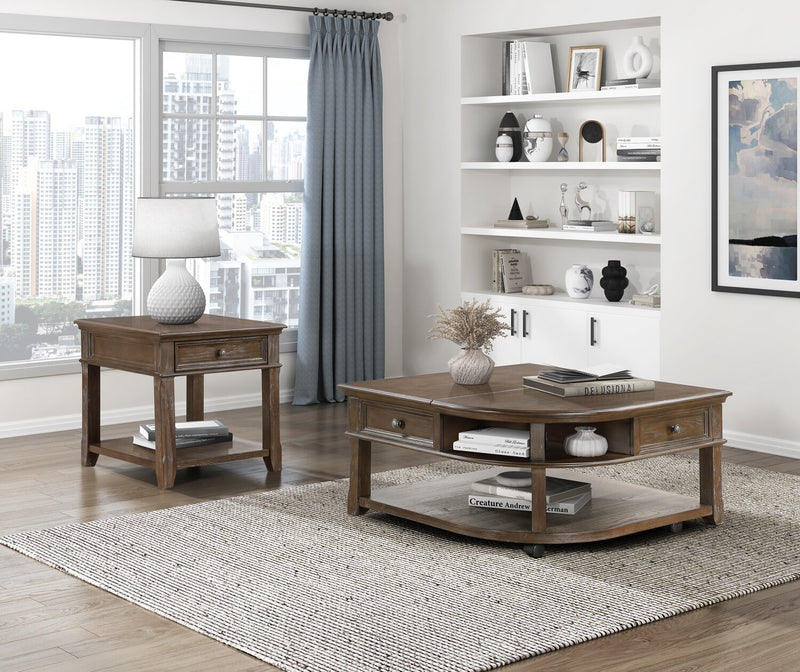 Table de bout traditionnelle Weston de 24 po avec rangement et ports USB - orme brun