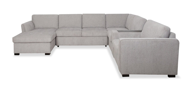 Sofa sectionnel de gauche Vault 6 pièces avec causeuse-lit, 3 fauteuils de rangement et fauteuil long de rangement - gris