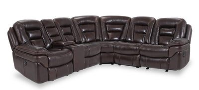 Leo 6-Piece Genuine Leather Power Reclining Sectional with Storage Console and Dual Cupholders - Walnut Brown | Sofa sectionnel à inclinaison électrique Leo 6 pièces en cuir véritable avec console de rangement et 2 porte-gobelets - brun noyer