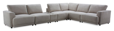 Voyage Modular 7-Piece Fabric Sectional with Console and Removable Back Cushions – Taupe | Sofa sectionnel modulaire Voyage 7 pièces en tissu avec console et coussins de dossier amovibles - taupe
