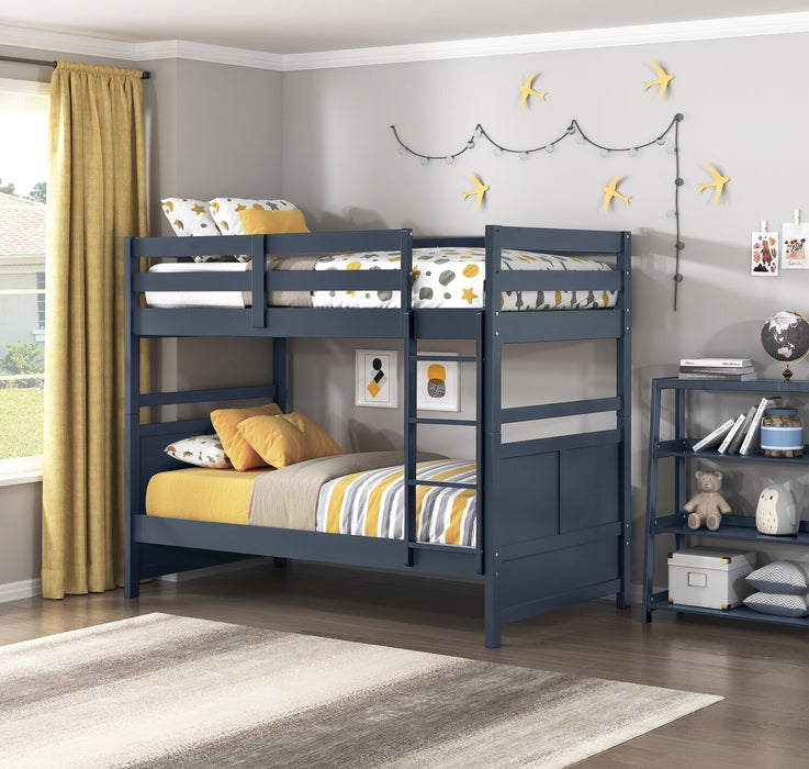 Lits superposés Quinn pour enfants avec échelle et garde-corps, bleus - simple et simple