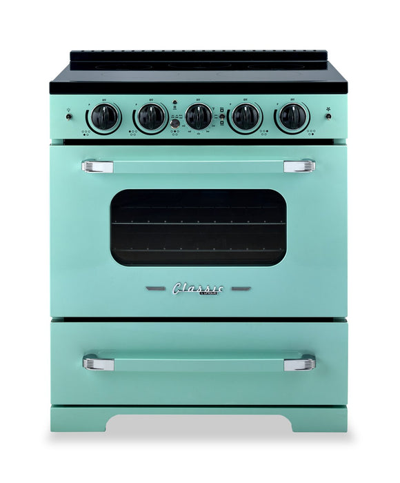 Cuisinière à induction Classic Rétro par Unique de 30 po et de 3,9 pi3 - turquoise brume marine - UNQ-30CR IC T