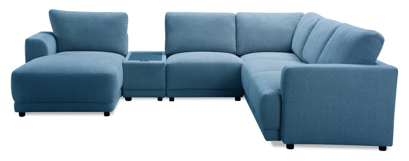 Sofa sectionnel modulaire de gauche Voyage 6 pièces en tissu avec console et coussins de dossier amovibles - bleu