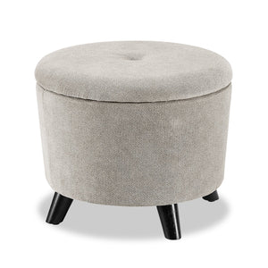 Pouf de rangement Winnipeg rond en tissu - gris