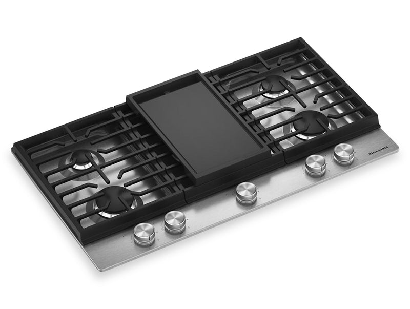 Surface de cuisson à gaz sur métal KitchenAid avec grille pour wok intégrée - acier inoxydable - KCGK736SSS