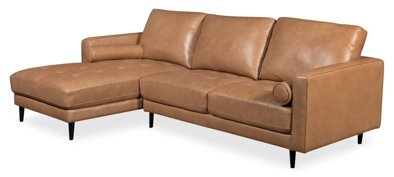 Sofa sectionnel de gauche Edge 2 pièces en cuir véritable avec pattes en bois et coussins de dossier amovibles - brun