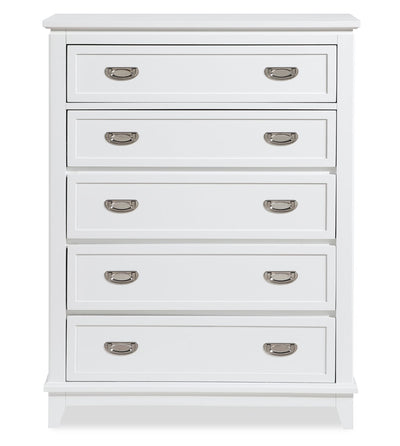 Quinn Bedroom Chest of Drawers, 5-Drawer, 36.5"W x 48.5"H - White | Commode verticale de chambre à coucher Quinn de 36,5 po (L) x 48,5 po (H) à 5 tiroirs - blanche