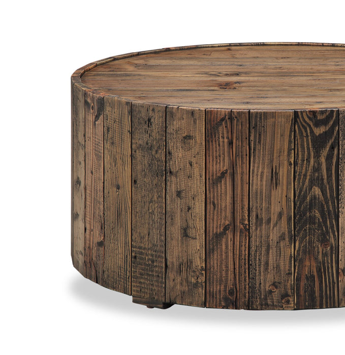 Table à café ronde rustique Martel de 34 po avec roulettes - pin rustique