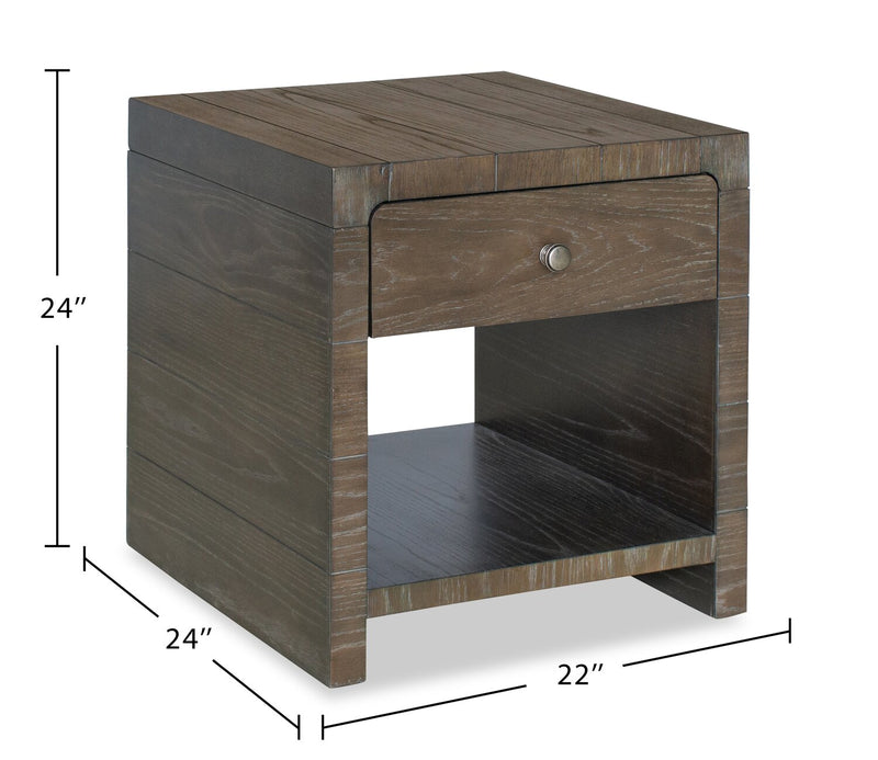 Table de bout moderne Avalon de 22 po en bois massif avec rangement - brune