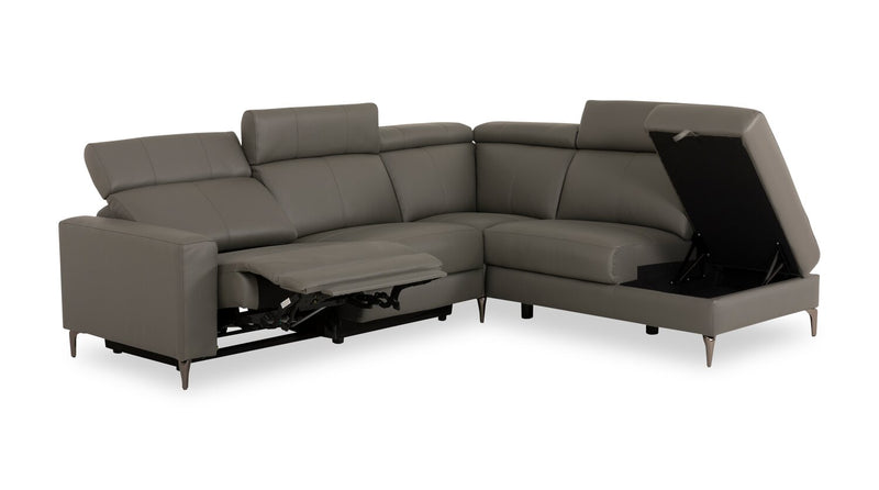 Sofa sectionnel de droite à inclinaison électrique Valentino 3 pièces en cuir véritable avec appuie-têtes réglables - gris