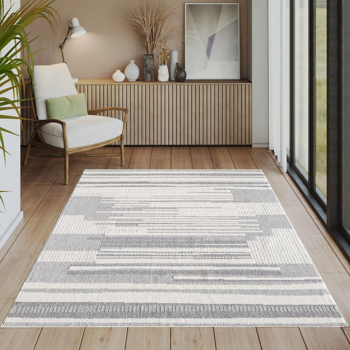 Carpette Rhodes grise à motif à carreaux - 7 pi 11 po x 10 pi 10 po