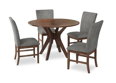 Rain 5pc Dining Set with Table & 4 Grey Chairs, 45"W Round - Grey/Brown | Ensemble de salle à manger Rain 5 pièces avec table ronde de 45 po (L) et 4 chaises grises - gris et brun