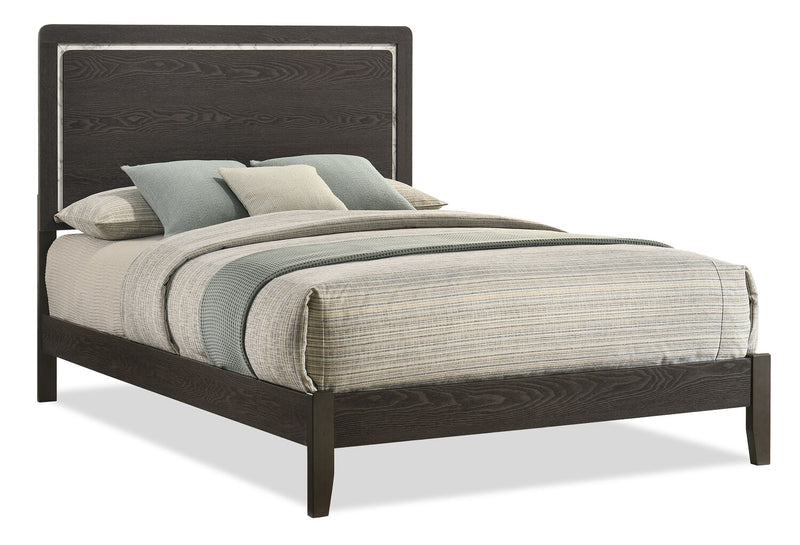 Ensemble de chambre à coucher Sable gris foncé 5 pièces avec lit, commode et miroir - format lit double