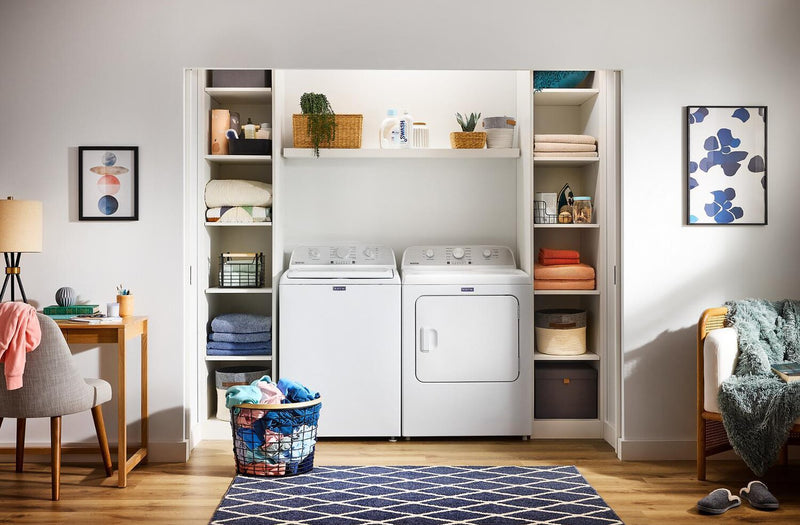 Laveuse à chargement par le haut 4,8 pi3 et sécheuse à gaz 7,0 pi3 avec option de prévention des plis de Maytag - blanches 