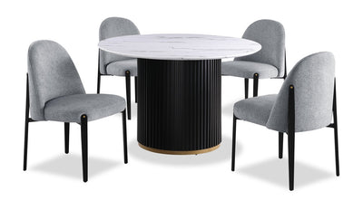 Kort & Co. Capri 5pc Dining Set with Table & 4 Linen-Look Chairs, Pedestal Base, 47"W Round - Grey | Ensemble de salle à manger Capri de Kort & Co. 5 pièces avec table ronde de 47 po (L), base piédestal et 4 chaises d’apparence lin - gris