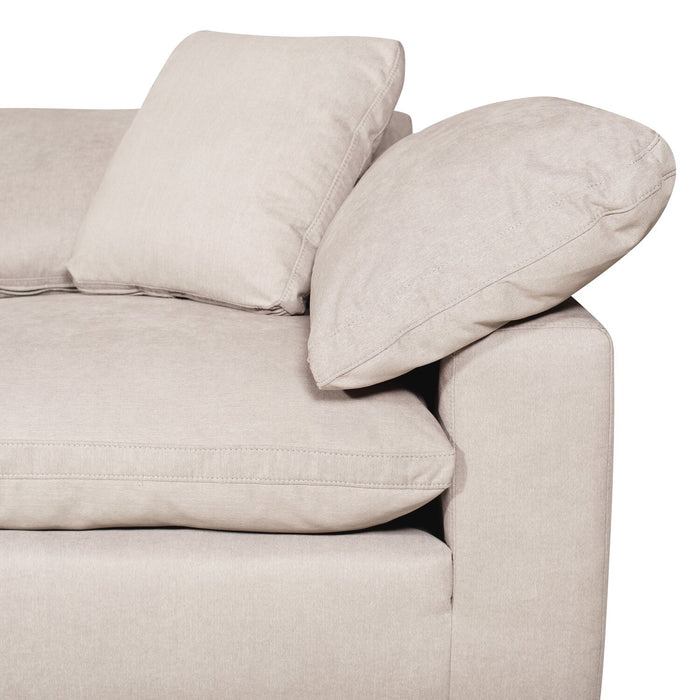 Sofa sectionnel modulaire de style cocon Eclipse 6 pièces en tissu d’apparence lin avec coussins réversibles en duvet et plumes - blanc lin