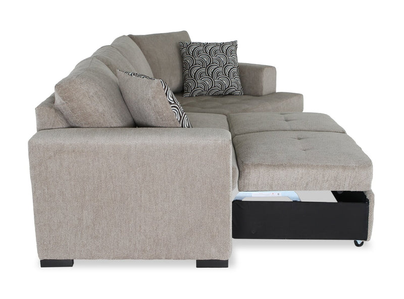 Sofa-lit sectionnel enveloppant de droite Legend 2 pièces fabriqué au Canada en tissu de chenille - beige platine