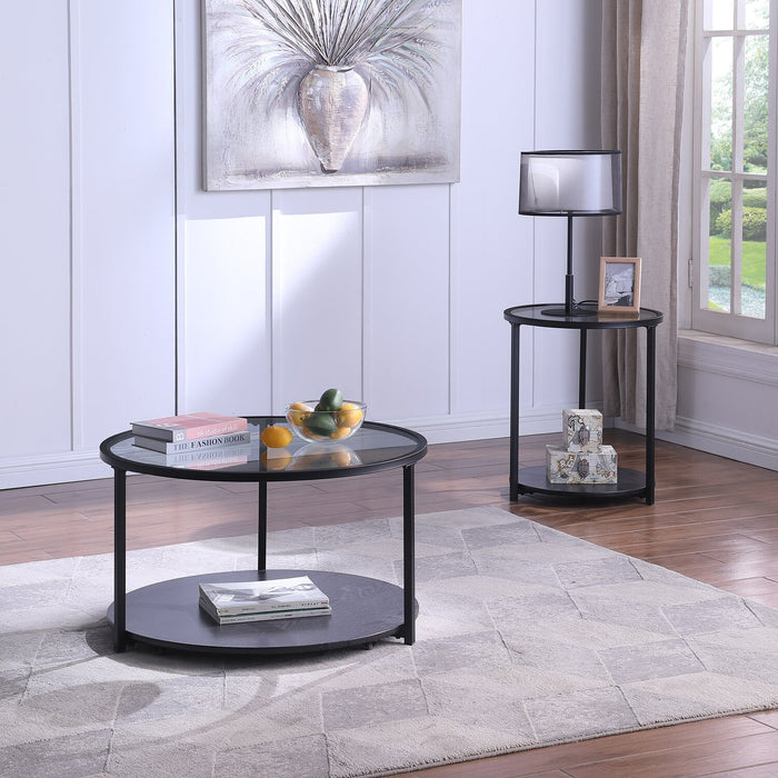 Table de bout moderne Kendal ronde de 20 po avec dessus en verre - noire