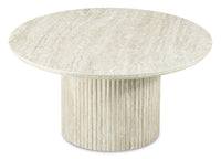  Table à café ronde Sullivan de 35,43 po avec dessus en pierre frittée - travertin beige
