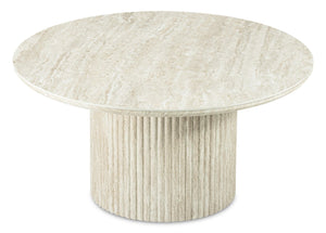 Table à café ronde Sullivan de 35,43 po avec dessus en pierre frittée - travertin beige