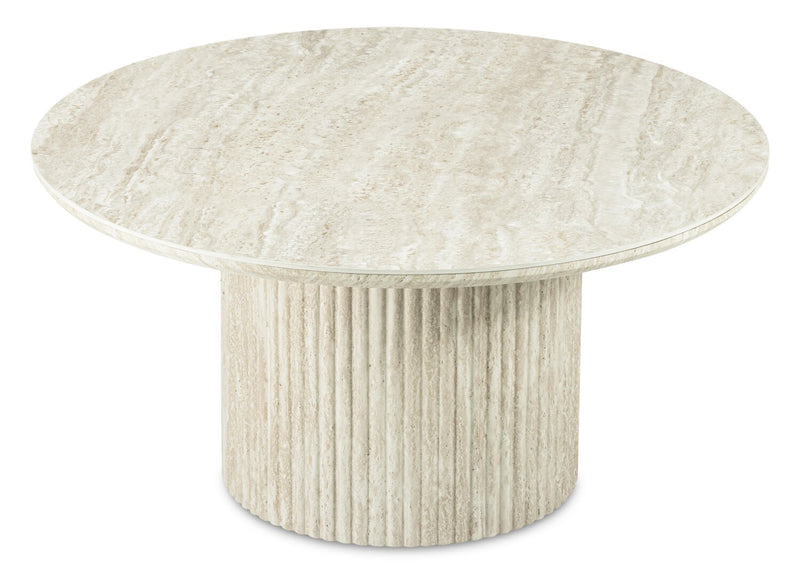Table à café ronde Sullivan de 35,43 po avec dessus en pierre frittée - travertin beige