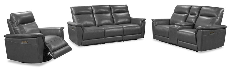 Fauteuil berçant, pivotant et à inclinaison électrique Angelo de Château d’Ax de 38,58 po en cuir véritable - gris