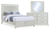 Ensemble de chambre à coucher Vida 5 pièces blanc avec lit à panneaux, commode et miroir - format grand lit