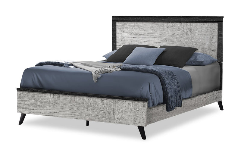 Ensemble de chambre à coucher Blake 5 pièces avec lit, commode et miroir, gris et noir - format grand lit