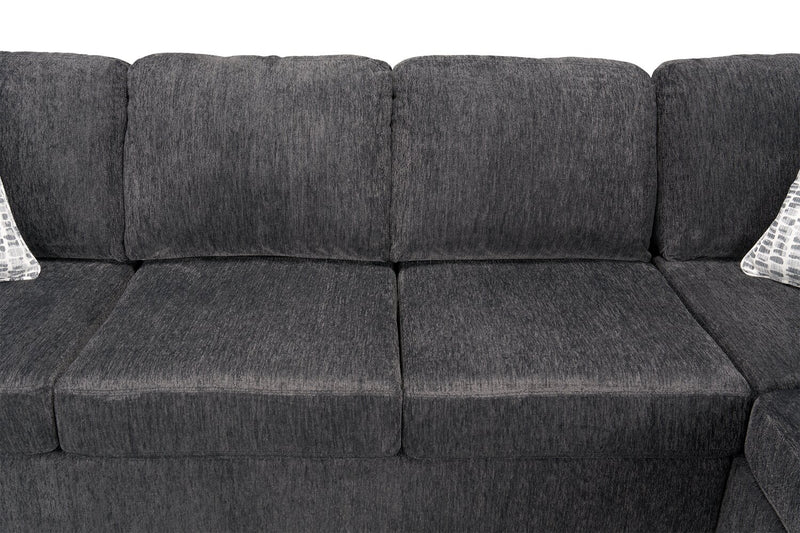 Sofa-lit sectionnel de droite Morgan 2 pièces fabriqué au Canada en tissu de chenille avec coussins décoratifs - gris