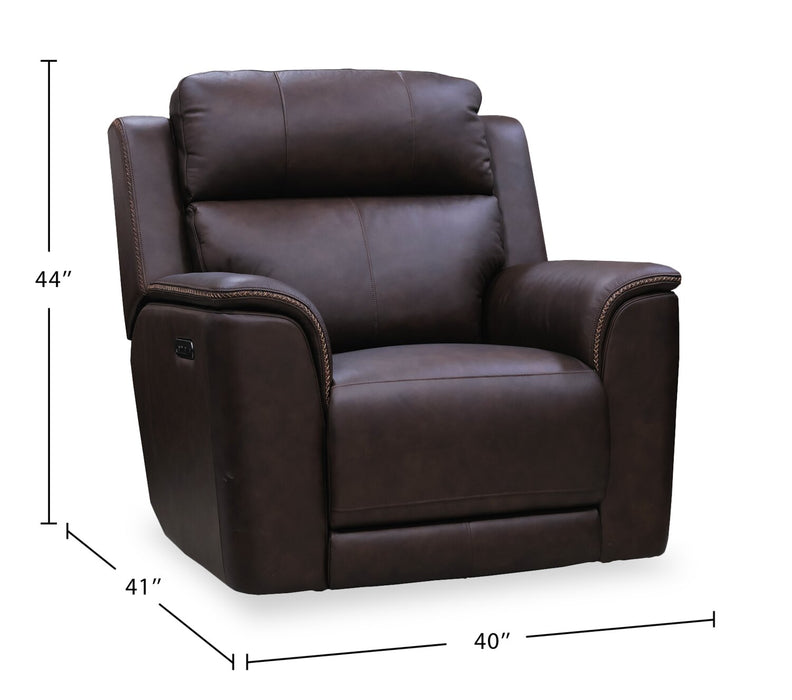 Fauteuil de massage à inclinaison électrique Vibe de 40 po en cuir véritable avec son immersif et appuie-tête électrique - brun