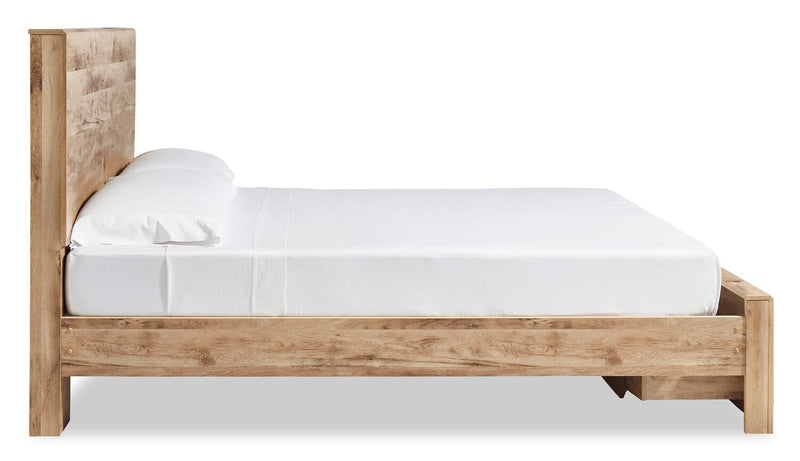 Lit de rangement Derekson naturel avec 2 tiroirs intégrés au pied du lit - format grand lit