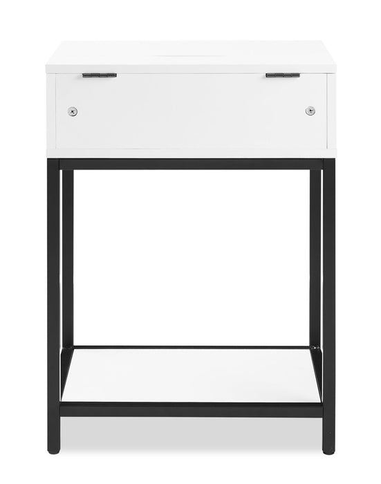 Table de nuit Akio de 18 po (l) x 25,75 po (H) à 1 tiroir avec dessus relevable et rangement - blanche et noire
