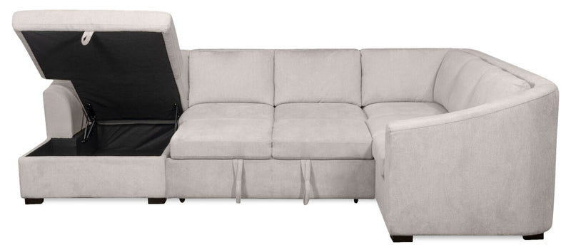 Sofa-lit sectionnel de gauche Envy 5 pièces en tissu de chenille avec fauteuil long de rangement - gris brouillard