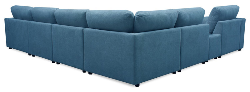 Sofa sectionnel modulaire de droite Voyage 7 pièces en tissu avec console et coussins de dossier amovibles - bleu