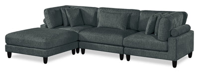 Lounge 4-Piece Chenille Modular Sectional with Ottoman – Grey  | Sofa sectionnel modulaire Lounge 4 pièces en chenille avec pouf - gris