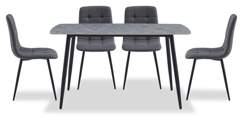 Chaise de salle à manger Arlo en métal avec siège et dossier coussinés capitonnés en tissu - anthracite