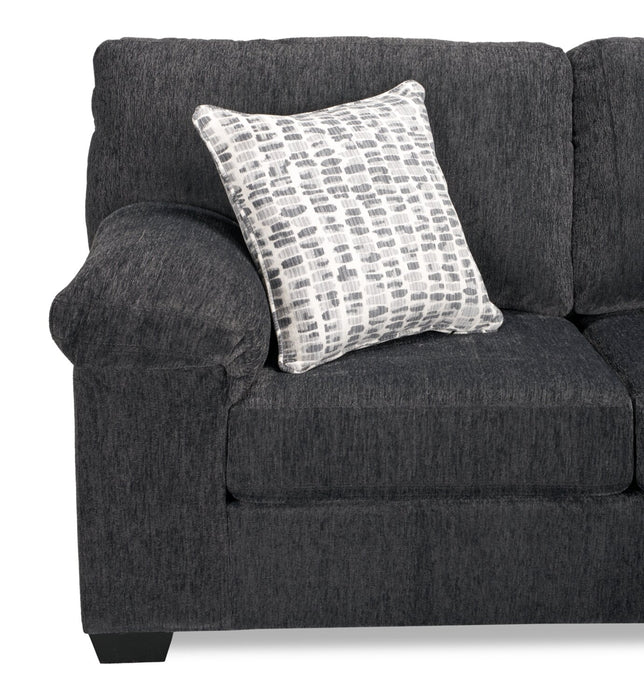 Sofa-lit sectionnel de droite Morgan 2 pièces fabriqué au Canada en tissu de chenille avec coussins décoratifs - gris