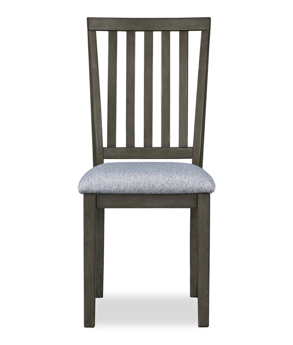 Chaise de salle à manger Bryn avec siège en tissu et dossier à lattes - gris foncé