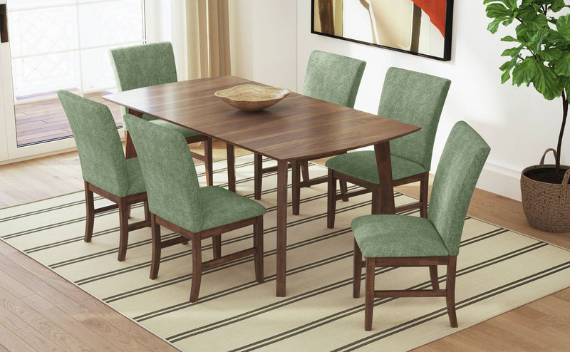 Ensemble de salle à manger Rain 7 pièces avec table de 72 po (L) et 6 chaises vertes - vert et brun