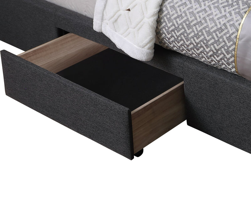 Lit rembourré Beck en tissu gris foncé avec rangement et capitonnage à boutons - format très grand lit