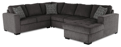 Made in Canada Legend 4-Piece Right-Facing Chenille Fabric Sleeper Sectional with Storage Chaise - Pewter Brown | Sofa-lit sectionnel de droite Legend 4 pièces fabriqué au Canada en tissu de chenille avec fauteuil long de rangement - brun étain