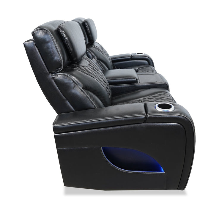 Causeuse de massage à inclinaison électrique Elite de 74 po en cuir véritable avec son immersif et appuie-têtes électriques - noire