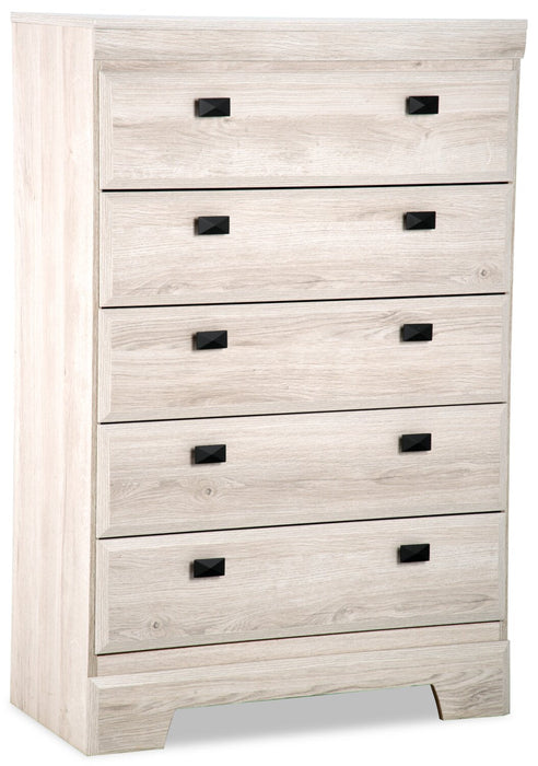 Commode verticale Yorkdale de 31,1 po (L) x 47,4 po (H) à 5 tiroirs pour la chambre à coucher, fabriquée au Canada - blanche