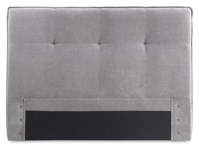 Lit plateforme rembourré Amos gris avec tête de lit capitonnée - format grand lit