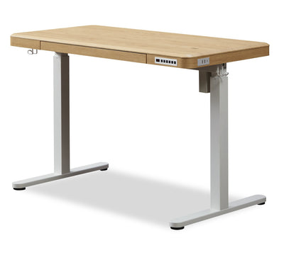 Loft 47.24” Height-Adjustable Office Desk with Storage and Wireless Charging - Natural | Bureau Loft de 47,24 po à hauteur réglable avec rangement et recharge sans fil - naturel