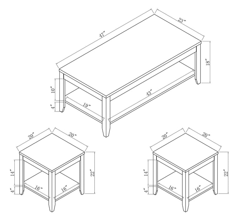 Ensemble 3 tables traditionnelles Aspen de 47,3 po (table à café et 2 tables de bout) - blanc