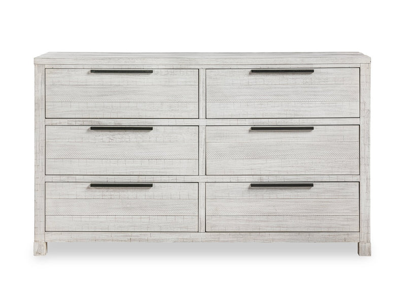 Ensemble de chambre à coucher Haven 5 pièces blanc avec lit à panneaux, commode et miroir - format très grand lit