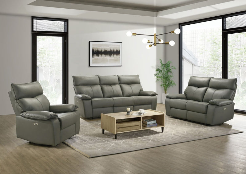 Sofa à inclinaison électrique Matteo de 88 po en cuir véritable - gris Aviarah